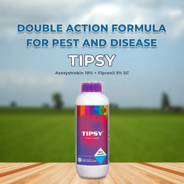 Gharda Tipsy Azoxystrobin 10% + Fipronil 5% Sc Fungicide + Insecticide. Used for Control Fruit Borer, Powdery Mildew, Sheath Blight, Plant Hopper etc.