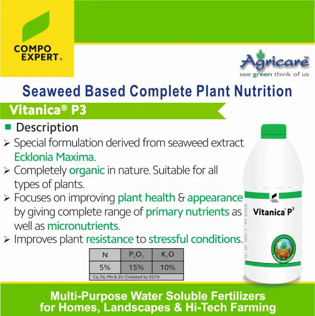 Compo Expert Vitanica P3 Micronutrient Chelated Fertilizer, Liquid NK Fertilizer With Seaweed Extract For Foliar Application