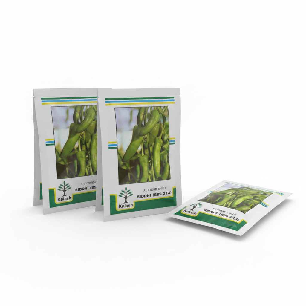 Kalash Chilli Siddhi Bss 213 F1 Hybrid Seeds, Achari Type, For Green Purpose, Heat Tolerance.