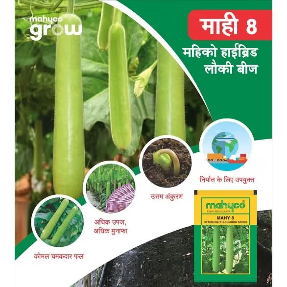 Mahyco Mahy 8 Hybrid Bottle Gourd Seeds, Cylindrical Shape, Green Stripes, High Yield Variety